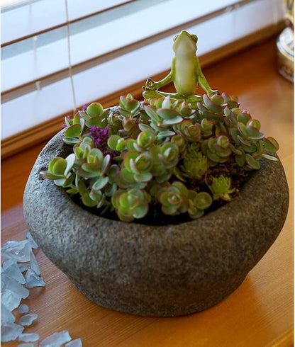 Top Collection Garden Frog Meditating On Large Functional Stone Flower Pot Planter Figurine
