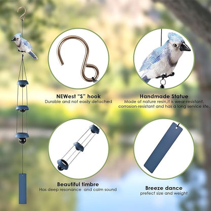 Wind Chimes with 3 Larger Bells for Outside - Gift for Mom, Dad, Daughter, Women - Lawn, Porch, Patio, Garden Decor, Yard Decoration (Blue)
