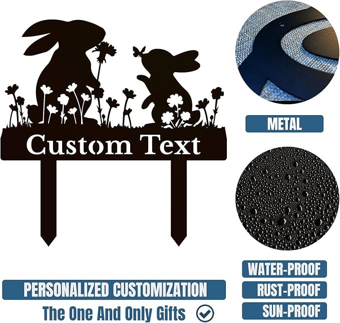 Personalized Metal Custom Garden Sculptures Statues, Yard Art,Shed, Flowerbed Decoration, Outdoor Decor, Animal Stake Pack, Cat Kitty Rabbit Bunny Dog Puppy Flower Metal Signs (Rabbit A)