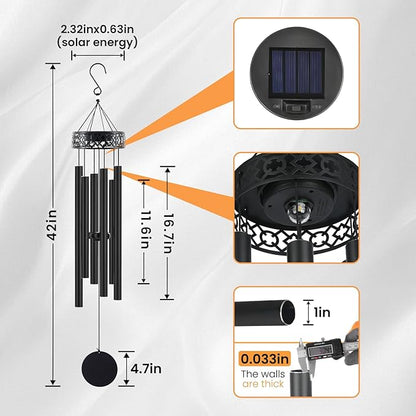 42" Solar Deep Tone Wind Chimes for Outside Clearance, Large Metal Windchimes for Loss of Loved One, Memorial Heavy Duty Chimes Outdoor for Garden,Sympathy Gifts，Black