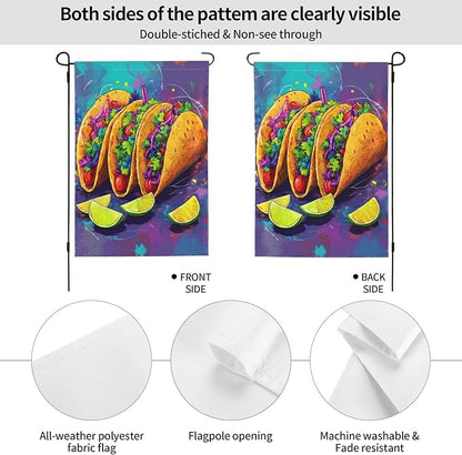 Colorful Tacos With Limes Garden Flag Double Sided Flags For Room Outside Yard Flag Outdoor Banner Wall Art Hanging 28"X40"