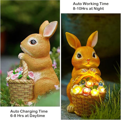 Garden Rabbit Statue Solar Light Outdoor Decorations Rabbit Figurine Light for Outdoor Patio Balcony Yard Porch Lawn for Women Mom Grandma Family Friend