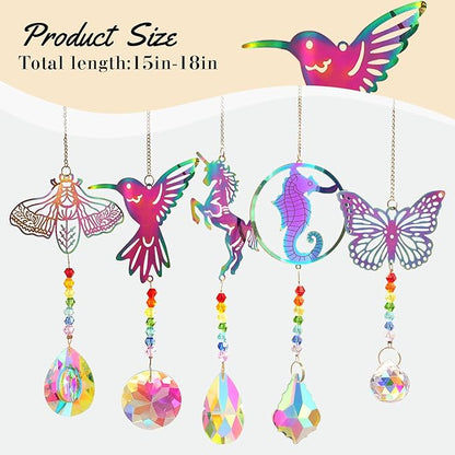 Crystal Suncatchers with Prisms Hanging Window Sun Catcher Decor Indoor Rainbow Maker Ornament Hummingbird Butterfly Prism Suncatchers Gift, Animal Sun Catchers Pack of 5
