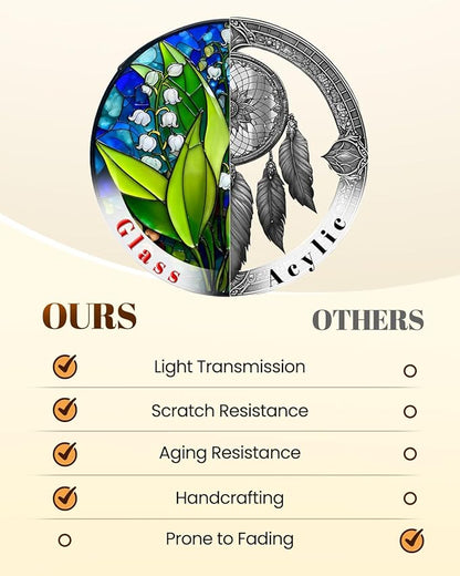 Stained Glass Window Hanging, Lily of The Valley Sun Catchers Glass Panel, Suncatcher Window Decor 8", Birthday for Women Men Mom and Friend Colleague