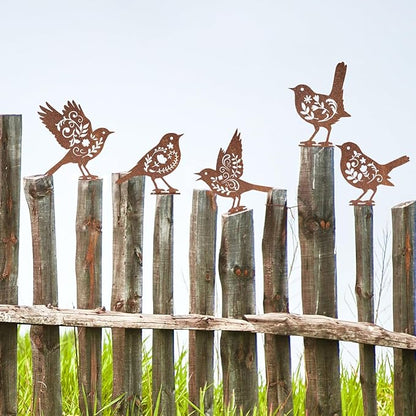 Pigort Metal Birds Fence Decoration,Yard and Garden Decor, Backyard Craft Statue Ornaments - Garden Sculptures and Yard Art