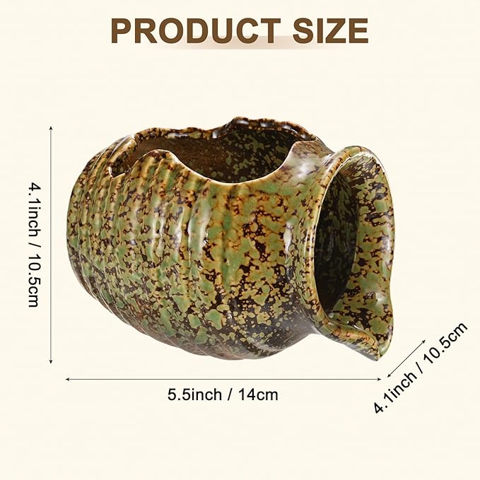 M METERXITY Ceramic Garden Fountain Spitter, Clay Pot Ecological Tank for Pond/Backyard Water Feature/Cave Waterfall/Landscaping, DIY Water Flow Jar Hydroponic Vase [5.5in, Iridescent Green]
