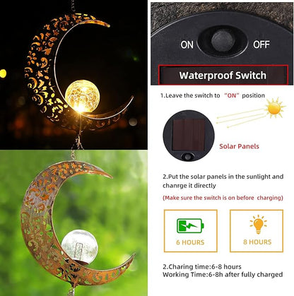 DesGully Solar Wind Chimes, Sun Wind Chime Outdoor Clearance w/Glowing Crackle Glass LED Unique Wind Bells for Outside Waterproof Chimes, Gifts for Her/Him (42" Long Metal Chimes)…