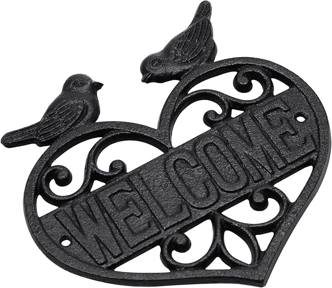 MOLIGOU Cast Iron Welcome Sign, Wall Mount Welcome Plaque, Bird Welcome Sign for Front Door, Porch, Entryway