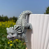 4 PCS Cute Dragon Figurines, Hanging Animal Statue for Planter Pot, Resin Climbing Sculpture Flower Pot and Vase Hugger for Patio Lawn Yard Ornaments