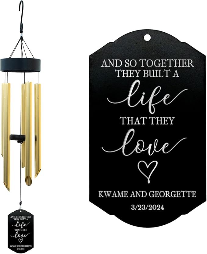 Personalized Wedding Wind Chime, and So Together Wedding Gift, Custom Couple, Newlywed or Anniversary Wind Chime (Black)