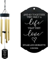 Personalized Wedding Wind Chime, and So Together Wedding Gift, Custom Couple, Newlywed or Anniversary Wind Chime (Black/Gold)
