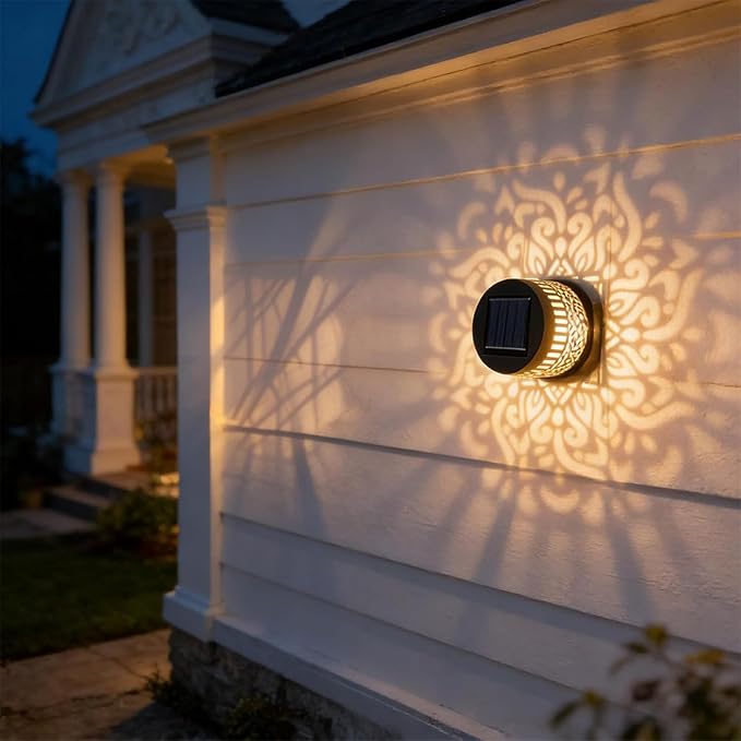 Decorative Solar Mandala Lights Outdoor, Solar Powered Metal Fence Light with Mandala Theme for Garden Post Patio Backyard Deck Step Wall Decor, Waterproof Windproof Durable Landscape (2Pcs REG Color)