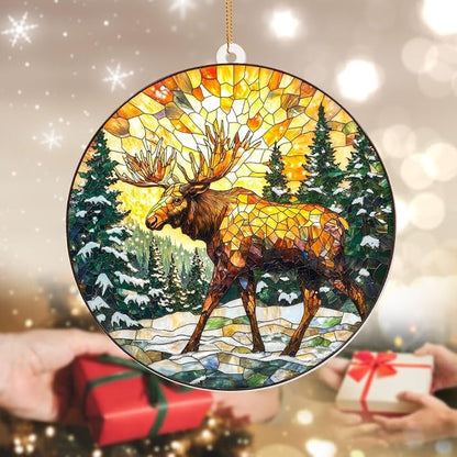 Stained Glass Style Acrylic Moose Ornament 2025 - Rustic Cabin Christmas Tree Ornament, Wildlife Suncatcher Window Hanging, Winter Holiday Decor Gift for Nature & Outdoor Lovers, Shatter(Sun-23)