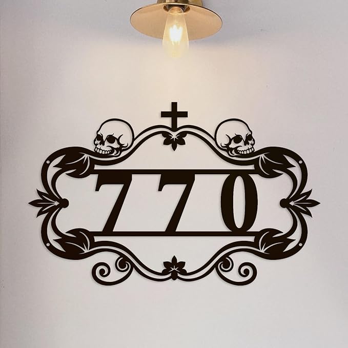 Personalized Gothic House Number metal Signs,Custom Address Number Metal Wall Art Decor,Black Plaques Outdoor wall Decorative Signage,Shed(8-30 Inches) (Skull)