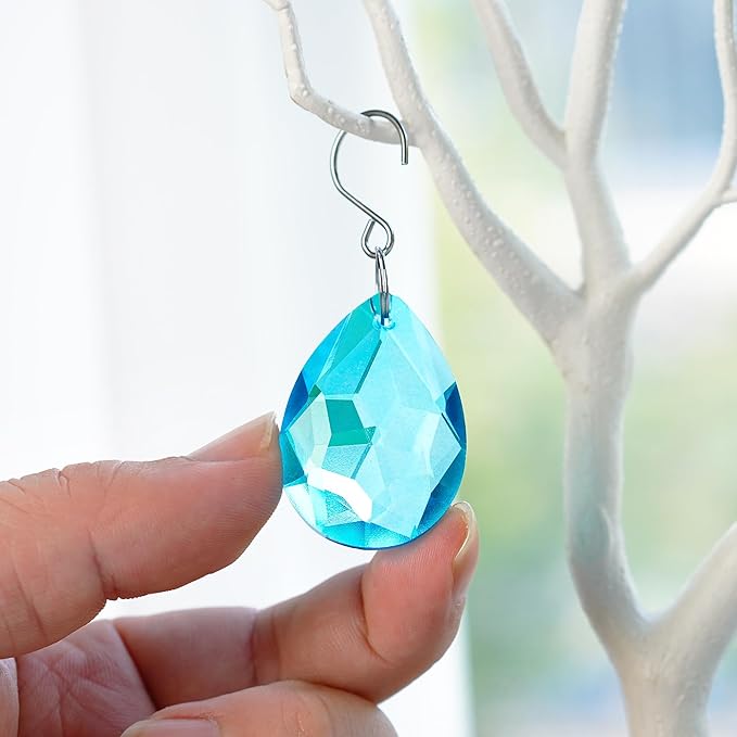 H&D HYALINE & DORA 10pcs Bauhinia Crystal Suncatcher Prisms Chandelier Beads Replacement 38mm Hanging Crystals Ornament Pendant for Window Wedding Party Decor,Lake Blue