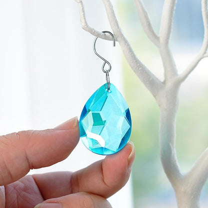 H&D HYALINE & DORA 10pcs Bauhinia Crystal Suncatcher Prisms Chandelier Beads Replacement 38mm Hanging Crystals Ornament Pendant for Window Wedding Party Decor,Lake Blue