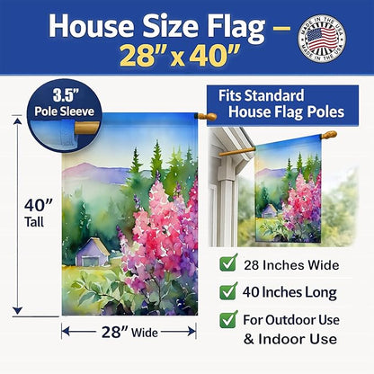 Caroline's Treasures Idaho Syringa in Watercolor House Flag Large Porch Sleeve Pole Decorative Outside Yard Banner Artwork Wall Hanging, Polyester, House Size, Multicolor