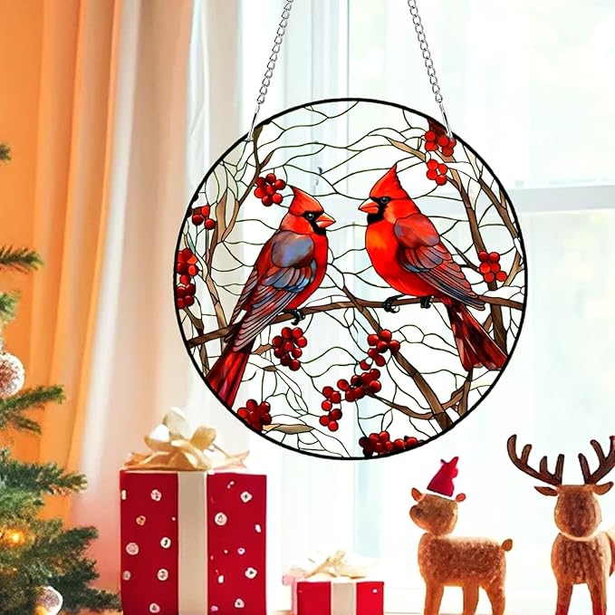 8" Cardinal Window Decorations– Acrylic Hanging Ornament for Door & Window, Decorative Accent for Yard & Courtyard, Holiday & Everyday Gift
