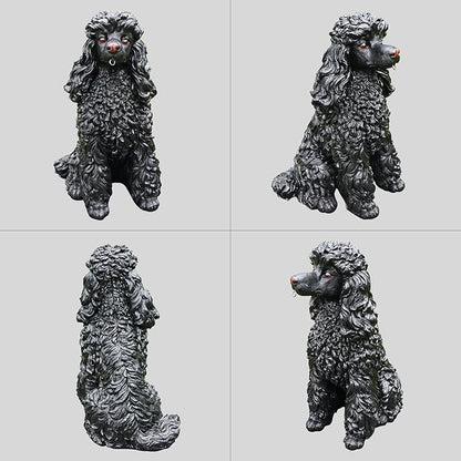Poodle Garden Statue with Solar Lantern, Realistic Dog Sculpture, Birthday Gift for Women Mom Grandma, Housewarming Gift for New Home, Outdoor Resin Puppy Decor,Black