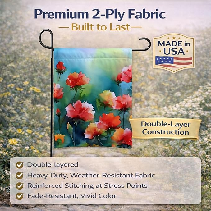 Caroline's Treasures Ohio Scarlet Carnations in Watercolor Garden Flag Mailbox Flag Decorative Yard Flag Banner Outside Patio Artwork Yard Flower Beds, Garden Size, Multicolor