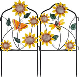 hogardeck Garden Decor for Outside, Set of 2 Metal Fence Decorative Garden Stakes with Flowers for Sunflower Decor, Yard Signs for Outdoor Patio Lawn Backyard Porch