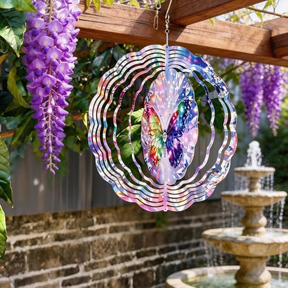 Butterfly Wind Chimes 10 x 10 Inch Hanging Garden Decor with Crystal Prism Rainbow Wing Design Aluminum Outdoor Yard Art for Patio Balcony Tree Porch Decoration Gift