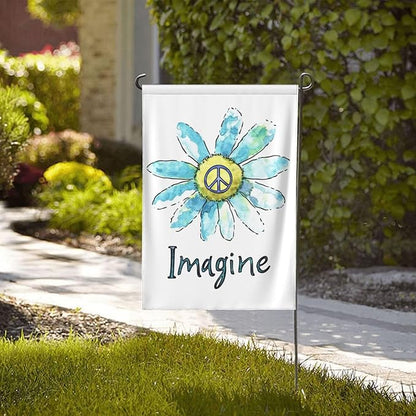 Imagine Flowers Hippie Peace Garden Flags 12×18 Inch Double Sided Decorative Yard Banner Seasonal Flag for Outdoor Outside Decor