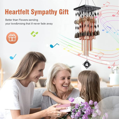 Wind Chimes for Outside,30" Memorial Wind Chimes with 28 Pieces Tubes and 16 Copper Bell for Garden, Patio,Window Hanging Decoration, Bronze Memorial Sympathy Gifts for Mom