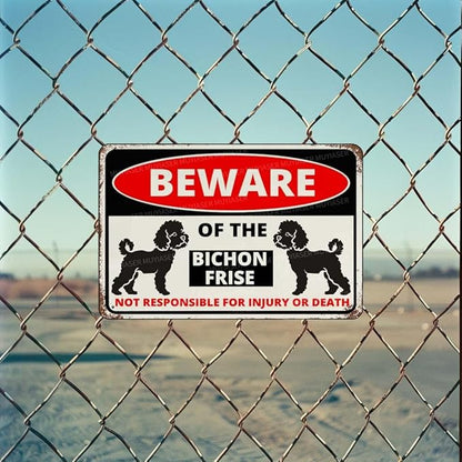 Beware Of The Dog Bichon Frise Sign Aluminum Metal Tin Signs Outdoor Yard Sign Warning Sign For Fence Yard Home Kitchen Farm Garden Wall Decor 8x12 Inch