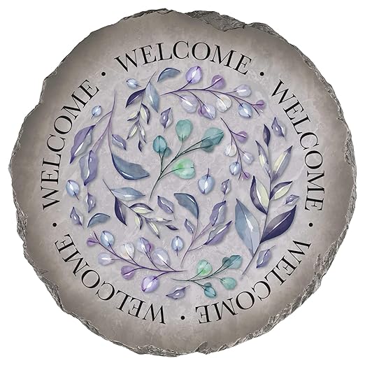 Magnolia Garden 10-Inch Botanical Welcome Decorative Stepping Stone – Watercolor Eucalyptus & Lavender Resin Garden Walkway Tile – Elegant Floral Outdoor Entryway Accent
