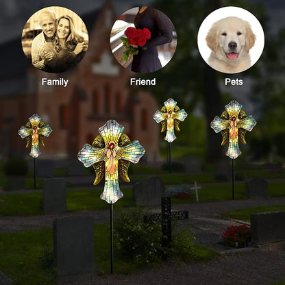 Solar Cross Garden Stake Lights for Outdoor,Cemetery Decorations Yard Patio Decor,Angel Wings Cross Solar Christmas Lights Outside,Memorial Gifts