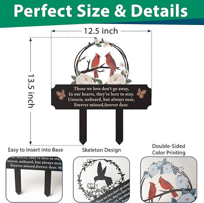 Double-Sided Memorial Stake for Cemetery, Cardinal & Peony Grave Markers for Humans, Metal Cemetery Decorations for Grave, Sympathy Gifts for Loss of Mom, Dad, Loved One, Weatherproof 13.5x10.5