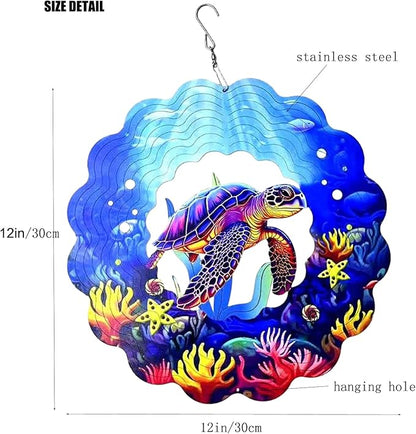 Wind Spinner, 3D Hanging Wind Spinner Ornament, Gifts for Women Mom Grandma, 12inch Metal Wind Kinetic Sculpture for Outdoor&Indoor Decor, Yard Art, Garden Decoration (Blue-Sea Turtle)
