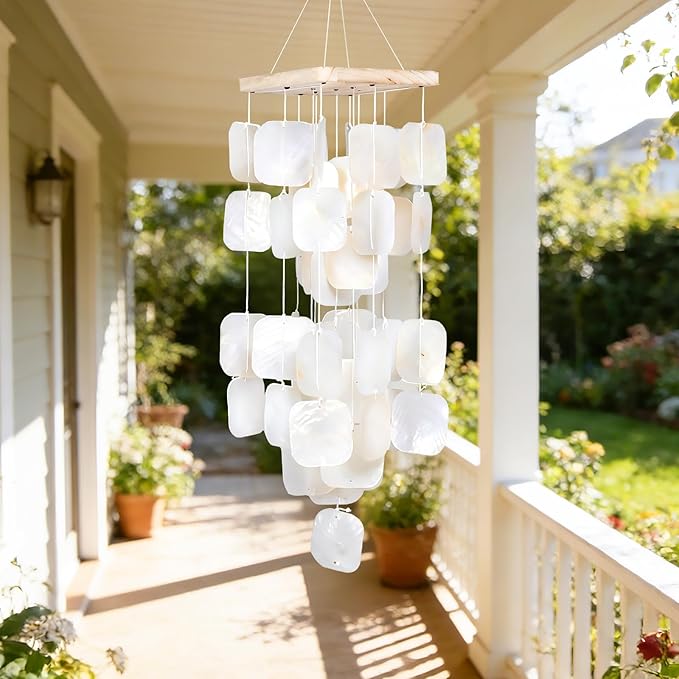 MUMTOP Shell Wind Chimes for Outside Clearance, Tropical White Capiz Shell Wind Chime for Patio,Indoor,Outdoor,Garden,Yard,Coastal,Beach Decor or Gifts for Women,Girl