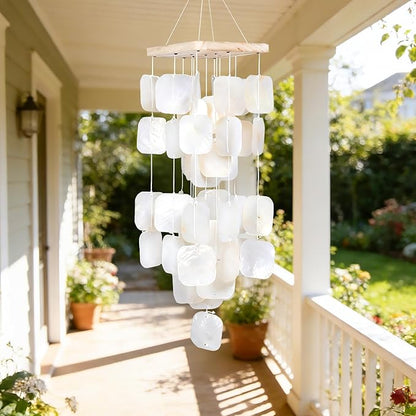 MUMTOP Shell Wind Chimes for Outside Clearance, Tropical White Capiz Shell Wind Chime for Patio,Indoor,Outdoor,Garden,Yard,Coastal,Beach Decor or Gifts for Women,Girl