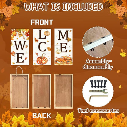 Thanksgiving Porch Sign, Fall Pumpkin Welcome Sign for Front Door, Autumn Truck Decor Yard Sign Thanksgiving Fall Standing Wood Signs Door Signs Indoor Outdoor Vertical Signs for Patio