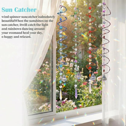 Suncalla 4 Pcs Crystal Sun Catcher for Window Hanging Spiral Gazing Ball Spiral Tail Wind Spinners Outdoor Crystal Ball and Chain Crystals Beads for Indoor Outdoor Garden Patio Porch Decoration
