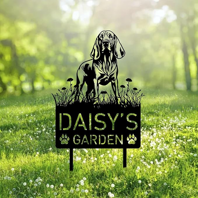 Custom Plott Hound Dog Metal Memorial Garden Stake Personalized Pet Grave Marker Name Sign Remembrance Stake Decor Sympathy Dog Loss,Outdoor Statues for Yard Garden Lawn Patio Pathway Grave.