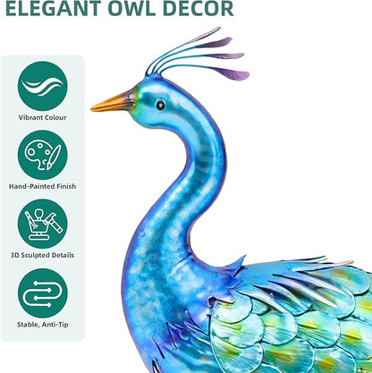 31" L Metal Peacock Garden Statue, Handcrafted Walking Peacock Large Outdoor Yard Art Decor with Iridescent Blue & Green Finish & Ground Stakes, Lifelike Sculpture for Garden Lawn Flowerbed