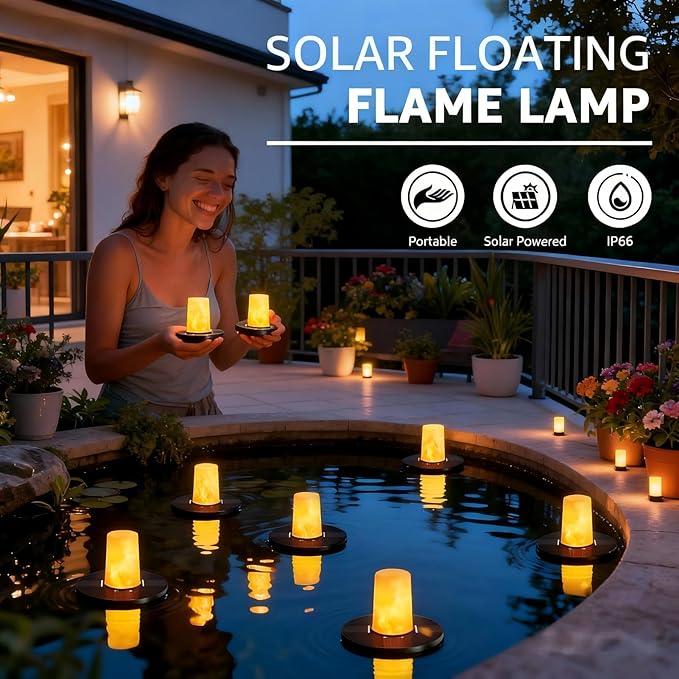 uuffoo Floating Lights Solar Powered Set of 5, Pool Lights Flickering IP66 Waterproof Night Light, Outdoor Lantern Landscape Decoration Lamp for for Pool, Pond, Patio, Event, Garden & Hot Tub
