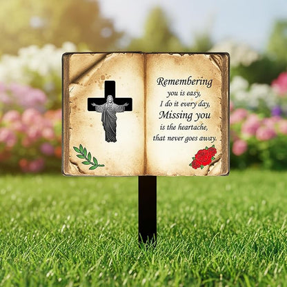 Jesus Bible Grave Marker - Thickened Metal Memorial Stake with Poem - Sturdy Cemetery Decorations, Mother’s Day (Bible)