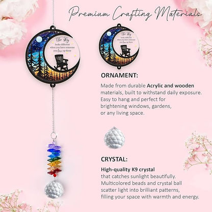 Memorial Suncatcher - Moon Chair Ornament - Sympathy Gift for Loss of Loved One - Bereavement Gifts - Condolence Gift - Memorial Rainbow Maker - Remembrance Ornament - Funeral Keepsake