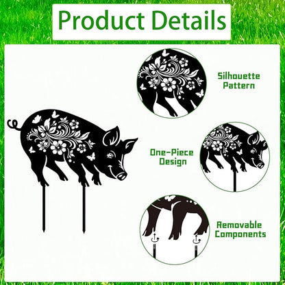 Rngmsi Pig Decorative Garden Stakes Gifts, 3PCS Metal Pig Garden Statues Decor for Outside, Black Silhouette Yard Lawn Outdoor Gifts for Women Men Pig Lovers