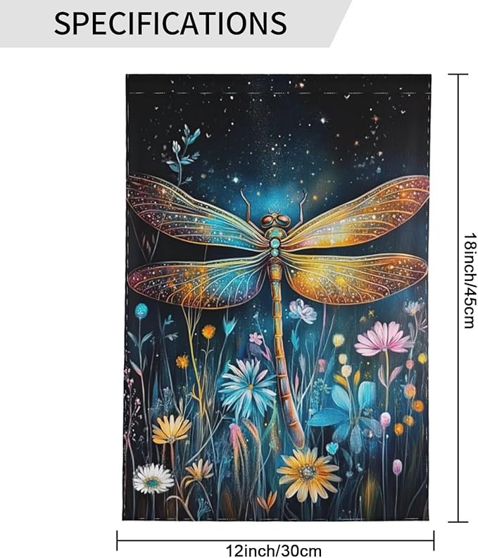 Watercolor Dragonfly and Floral Garden Flags 12×18 Inch Double Sided Decorative Yard Banner Seasonal Flag for Outdoor Outside Decor