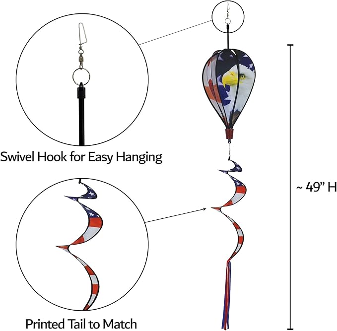 In the Breeze 0979 American Flag and Eagle Hot Air Balloon Spinner-Outdoor Hanging Decoration, Multi-Colored