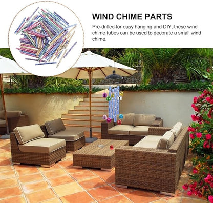 100Pcs DIY Wind Chime Tubes, Colorful Metal Aluminum Tubes for Crafts & Outdoor Garden Decorations, Assorted Pink, Green, Blue, Yellow, Purple, Wind Chime Parts & Replacement Bells for Patio & Yard