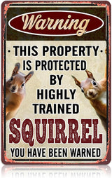 Funny Squirrel Metal Signs for Outdoor Yard Garden Decor - Animal House Decorations Squirrels Lovers Gifts Warning sign Accessories 8x12 Inch