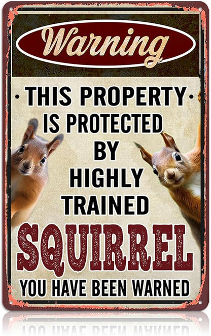 Funny Squirrel Metal Signs for Outdoor Yard Garden Decor - Animal House Decorations Squirrels Lovers Gifts Warning sign Accessories 8x12 Inch