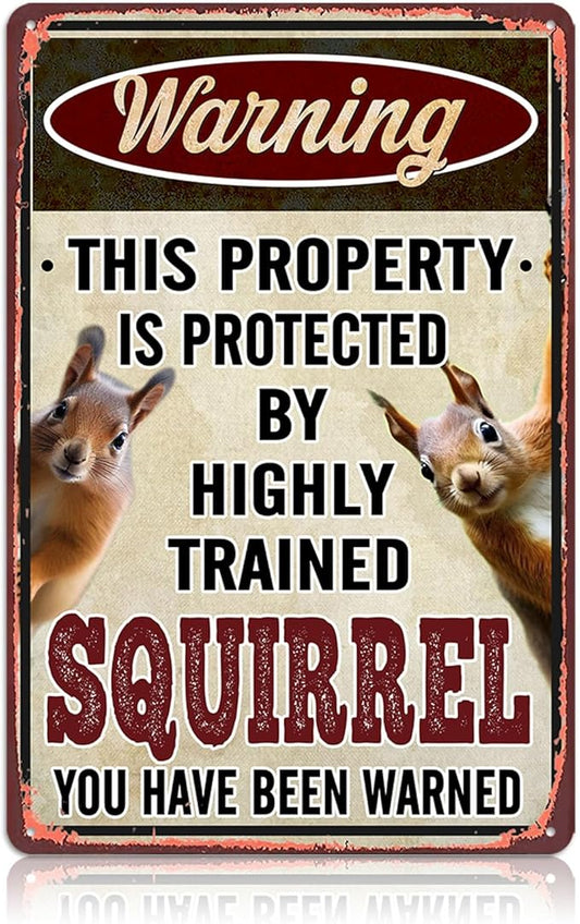 Funny Squirrel Metal Signs for Outdoor Yard Garden Decor - Animal House Decorations Squirrels Lovers Gifts Warning sign Accessories 8x12 Inch