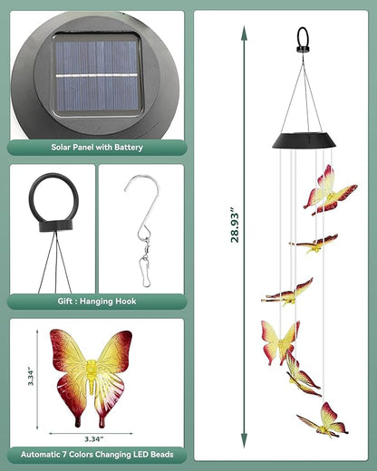 DOUBLEZHE Solar Wind Chimes for Outside, Color Changing Butterfly Wind Chime Outdoor Clearance, Birthday Gifts for Mom Women Grandma Wife Girls, Unique Decor Colorful Patio Yard Party Decoration